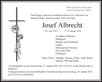 Anzeige von Josef Albrecht von Schwäbische Zeitung