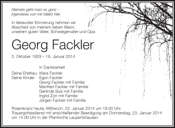 Anzeige von Georg Fackler von Schwäbische Zeitung
