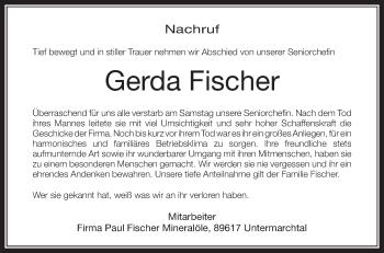 Anzeige von Gerda Fischer von Schwäbische Zeitung