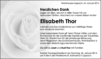Anzeige von Elisabeth Thor von Schwäbische Zeitung