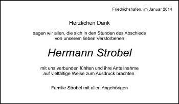 Anzeige von Hermann Strobel von Schwäbische Zeitung