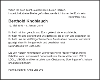Anzeige von Berthold Knoblauch von Schwäbische Zeitung