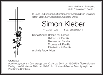 Anzeige von Simon Kleber von Schwäbische Zeitung