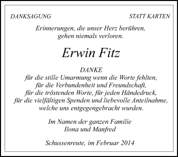 Anzeige von Erwin Fitz von Schwäbische Zeitung