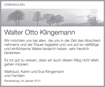 Anzeige von Walter Otto Klingemann von Schwäbische Zeitung