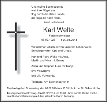 Anzeige von Karl Weite von Schwäbische Zeitung