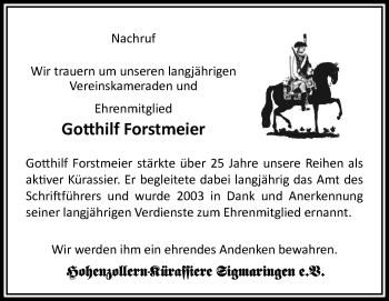 Anzeige von Gotthilf Forstmeier von Schwäbische Zeitung