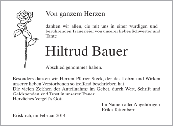 Anzeige von Hiltrud Bauer von Schwäbische Zeitung