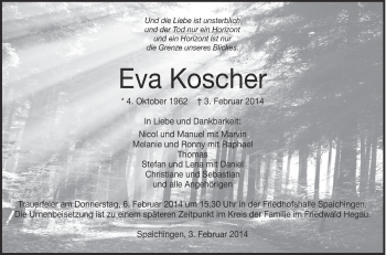 Anzeige von Eva Koscher von Schwäbische Zeitung