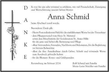Anzeige von Anna Schmid von Schwäbische Zeitung