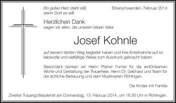 Anzeige von Josef Kohnle von Schwäbische Zeitung