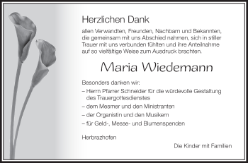 Anzeige von Maria Wiedemann von Schwäbische Zeitung
