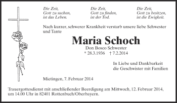 Anzeige von Maria Schoch von Schwäbische Zeitung