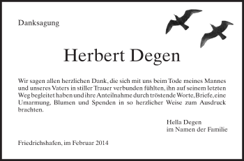 Anzeige von Herbert Degen von Schwäbische Zeitung