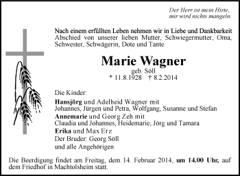 Anzeige von Marie Wagner von Schwäbische Zeitung