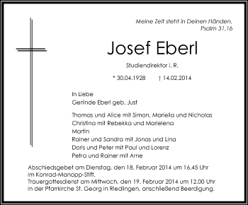 Anzeige von Josef Ebenl von Schwäbische Zeitung