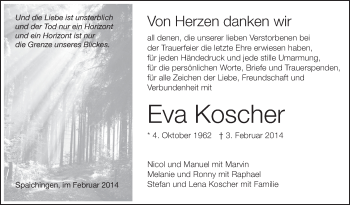 Anzeige von Eva Koscher von Schwäbische Zeitung