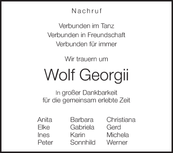 Anzeige von Wolf Georgii von Schwäbische Zeitung