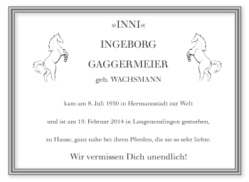Anzeige von Ingeborg Gaggermeier von Schwäbische Zeitung