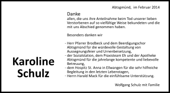 Anzeige von Karoline Schulz von Schwäbische Zeitung