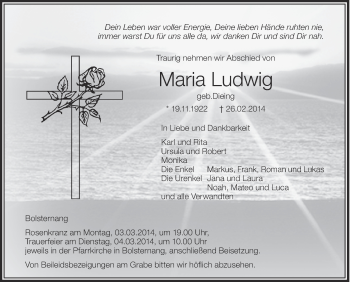 Anzeige von Maria Ludwig von Schwäbische Zeitung
