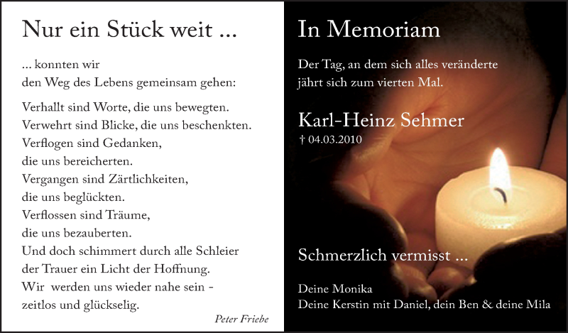  Traueranzeige für Karl-Heinz Sehmer vom 04.03.2014 aus Schwäbische Zeitung