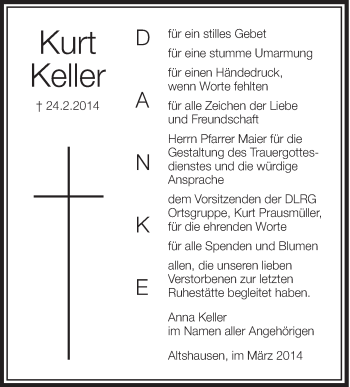 Anzeige von Kurt Keller von Schwäbische Zeitung
