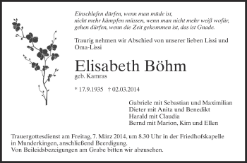 Anzeige von Elisabeth Böhm von Schwäbische Zeitung