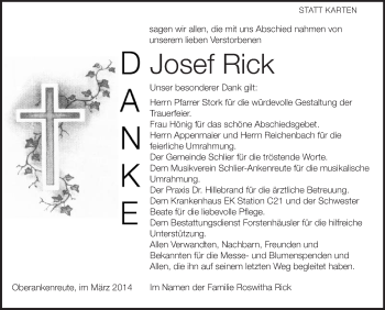 Anzeige von Josef Rick von Schwäbische Zeitung