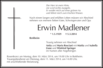 Anzeige von Erwin Madlener von Schwäbische Zeitung