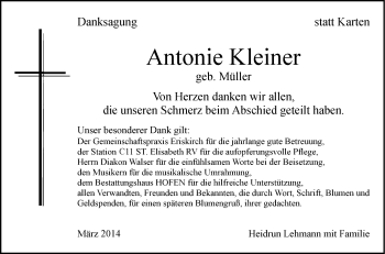 Anzeige von Antonie Kleiner von Schwäbische Zeitung