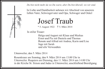 Anzeige von Josef Traub von Schwäbische Zeitung