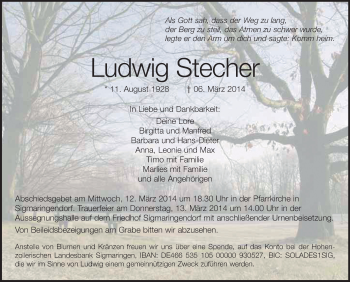 Anzeige von Ludwig Stecher von Schwäbische Zeitung