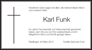 Anzeige von Karl Funk von Schwäbische Zeitung