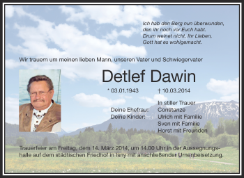 Anzeige von Detlef Dawin von Schwäbische Zeitung