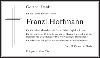 Anzeige von Franzl Hoffmann von Schwäbische Zeitung