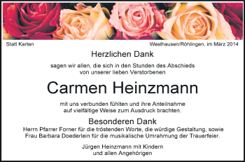 Anzeige von Carmen Heinzmann von Schwäbische Zeitung