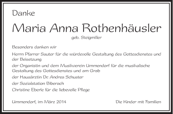 Anzeige von Maria Anna Rothenhäusler von Schwäbische Zeitung