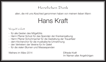 Anzeige von Hans Kraft von Schwäbische Zeitung