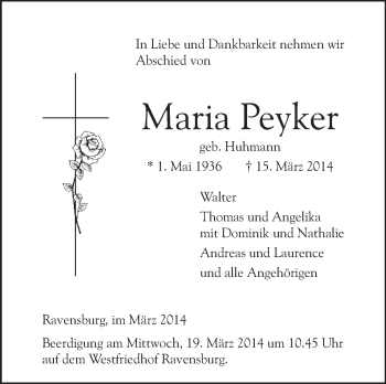 Anzeige von Maria Peyker von Schwäbische Zeitung