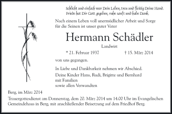 Anzeige von Hermann Schädler von Schwäbische Zeitung