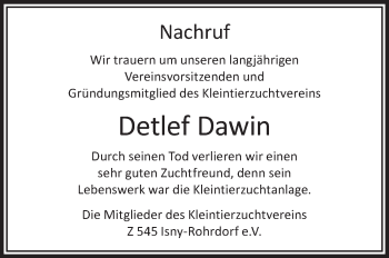 Anzeige von Detlef Dawin von Schwäbische Zeitung