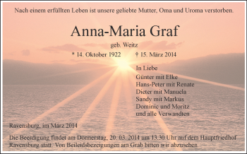 Anzeige von Anna-Maria Graf von Schwäbische Zeitung