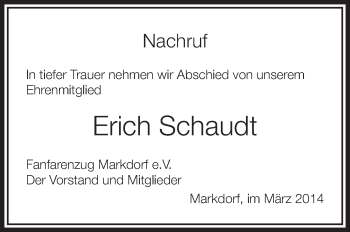 Anzeige von Erich Schaudt von Schwäbische Zeitung