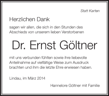 Anzeige von Ernst Göltner von Schwäbische Zeitung