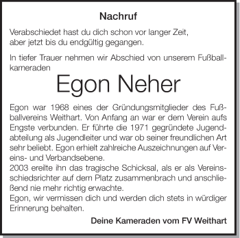 Anzeige von Egon Neher von Schwäbische Zeitung