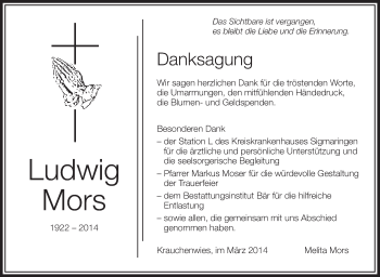 Anzeige von Ludwig Mors von Schwäbische Zeitung