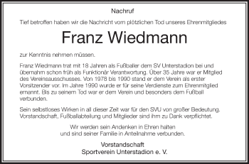 Anzeige von Franz Wiedmann von Schwäbische Zeitung