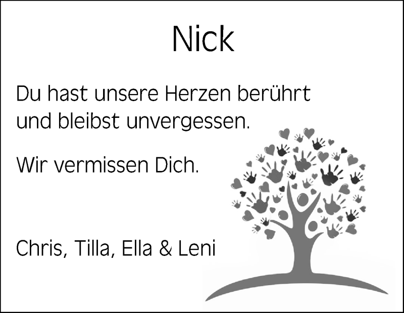  Traueranzeige für Nick Neuscheler vom 15.04.2014 aus Schwäbische Zeitung