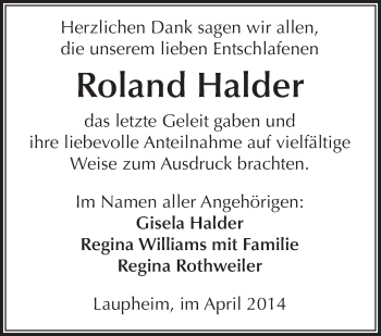 Anzeige von Roland Halder von Schwäbische Zeitung